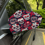White Red Sugar Skull Pattern Print Car Side Mirror Covers