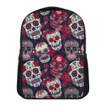 White Red Sugar Skull Pattern Print Casual Backpack