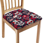 White Red Sugar Skull Pattern Print Chair Cushion Cover