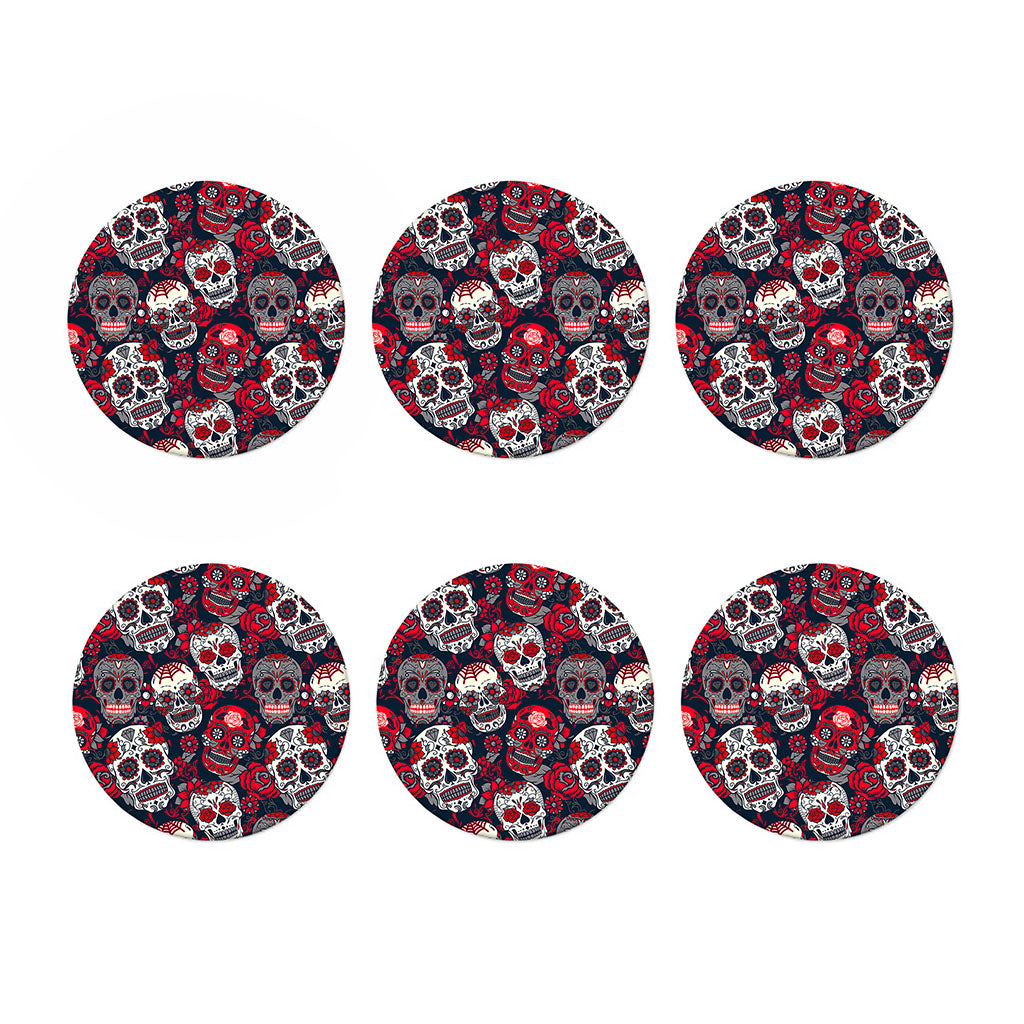 White Red Sugar Skull Pattern Print Coaster Set