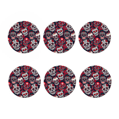 White Red Sugar Skull Pattern Print Coaster Set