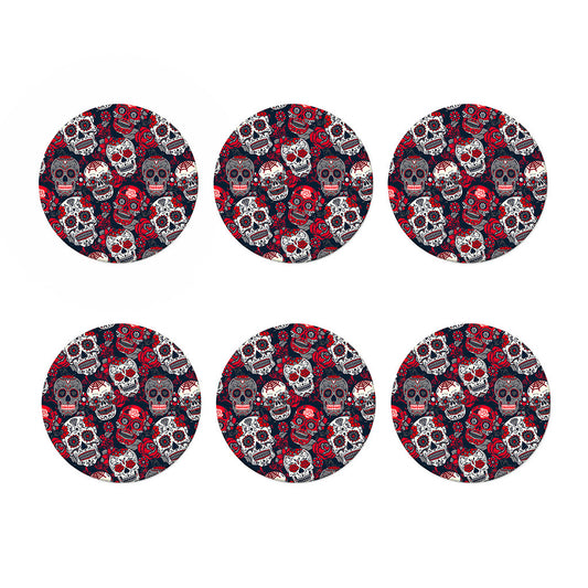 White Red Sugar Skull Pattern Print Coaster Set