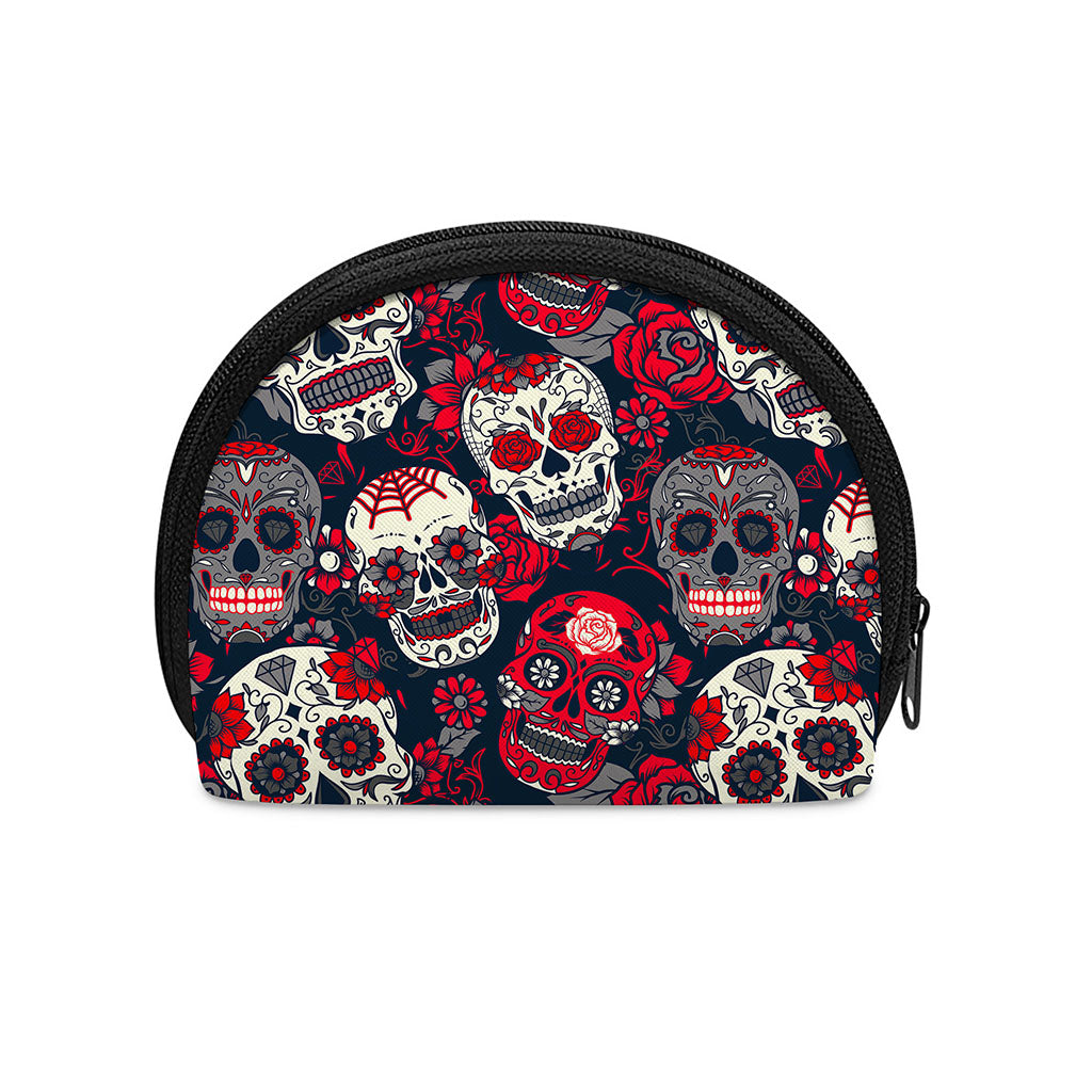 White Red Sugar Skull Pattern Print Coin Purse