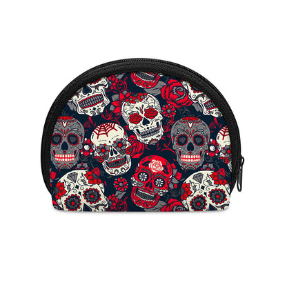 White Red Sugar Skull Pattern Print Coin Purse
