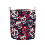 White Red Sugar Skull Pattern Print Collapsible Laundry Basket