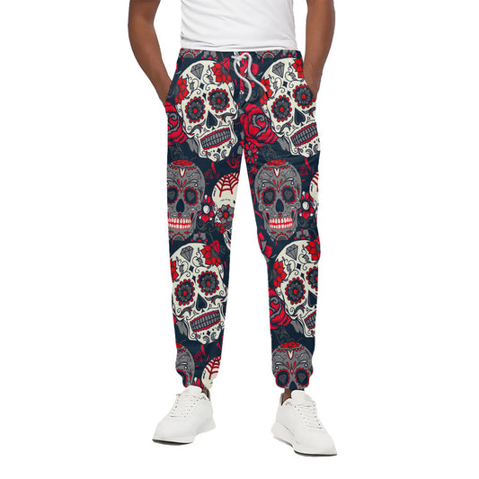 White Red Sugar Skull Pattern Print Cotton Pants