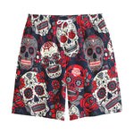 White Red Sugar Skull Pattern Print Cotton Shorts