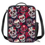White Red Sugar Skull Pattern Print Crossbody Lunch Bag