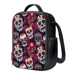 White Red Sugar Skull Pattern Print Crossbody Lunch Bag