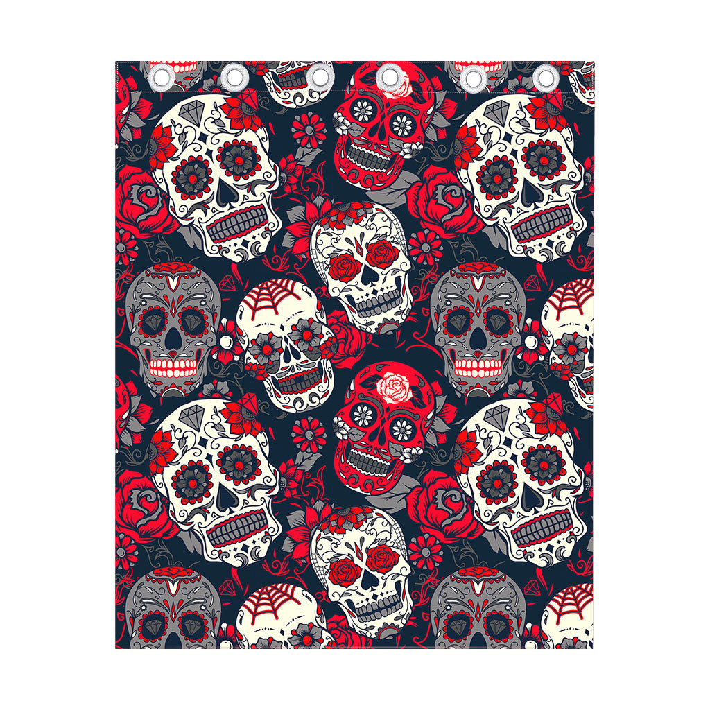 White Red Sugar Skull Pattern Print Curtain