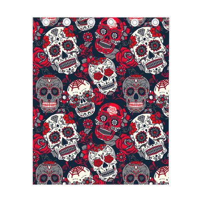 White Red Sugar Skull Pattern Print Curtain