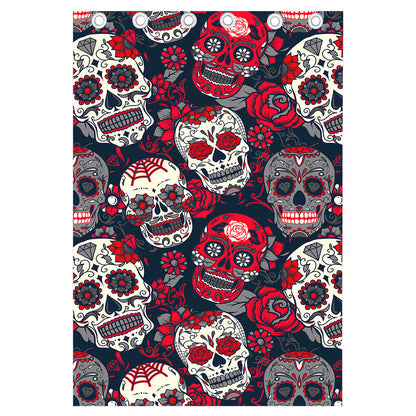 White Red Sugar Skull Pattern Print Curtain