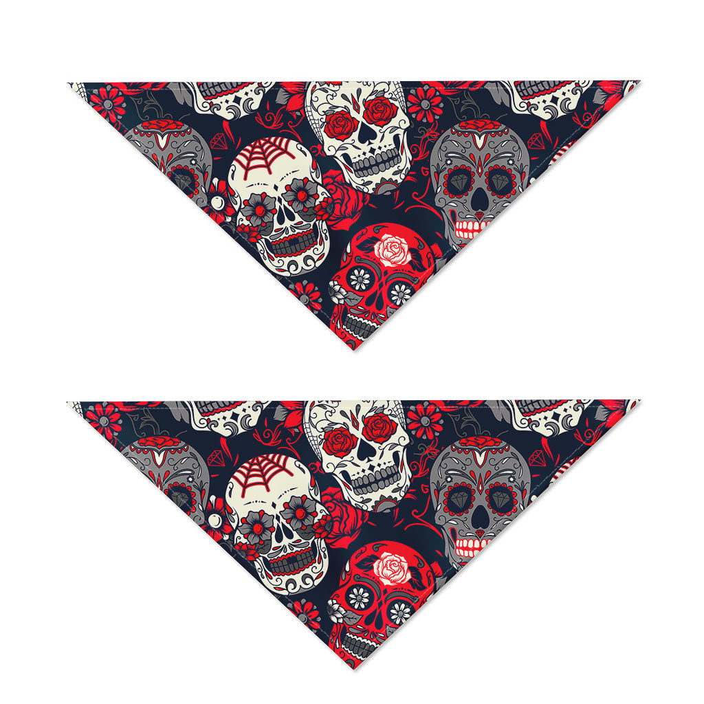 White Red Sugar Skull Pattern Print Dog Bandana