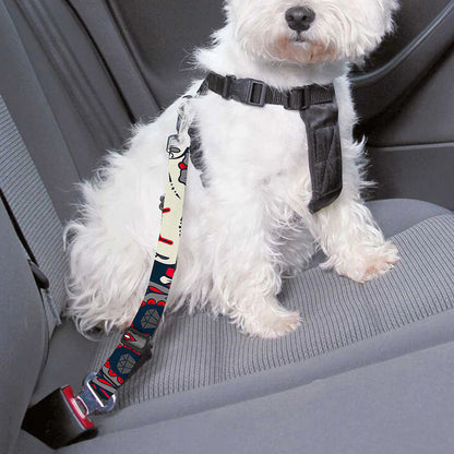White Red Sugar Skull Pattern Print Dog Seat Belt
