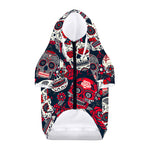 White Red Sugar Skull Pattern Print Dog Zip Up Hoodie