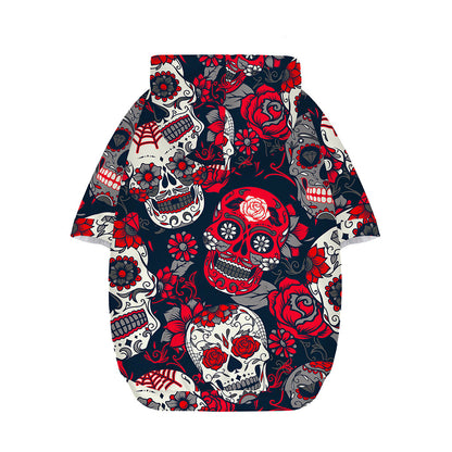 White Red Sugar Skull Pattern Print Dog Zip Up Hoodie