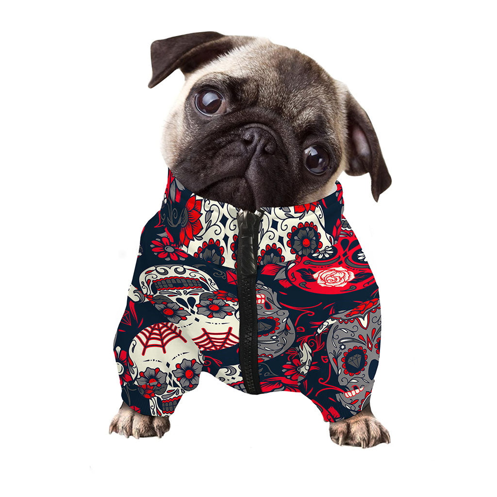 White Red Sugar Skull Pattern Print Dog Zip Up Jacket