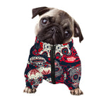 White Red Sugar Skull Pattern Print Dog Zip Up Jacket