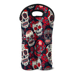 White Red Sugar Skull Pattern Print Double Neoprene Wine Tote
