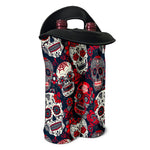 White Red Sugar Skull Pattern Print Double Neoprene Wine Tote