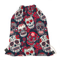 White Red Sugar Skull Pattern Print Drawstring Bag