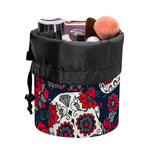 White Red Sugar Skull Pattern Print Drawstring Makeup Bag