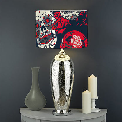 White Red Sugar Skull Pattern Print Drum Lamp Shade
