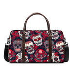 White Red Sugar Skull Pattern Print Duffle Bag