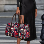 White Red Sugar Skull Pattern Print Duffle Bag