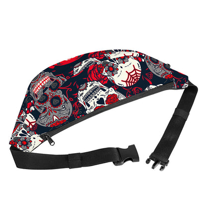 White Red Sugar Skull Pattern Print Fanny Pack
