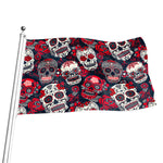 White Red Sugar Skull Pattern Print Flag