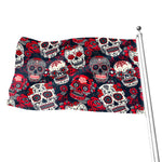 White Red Sugar Skull Pattern Print Flag
