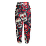 White Red Sugar Skull Pattern Print Fleece Lined Knit Pants