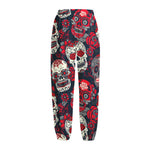 White Red Sugar Skull Pattern Print Fleece Lined Knit Pants