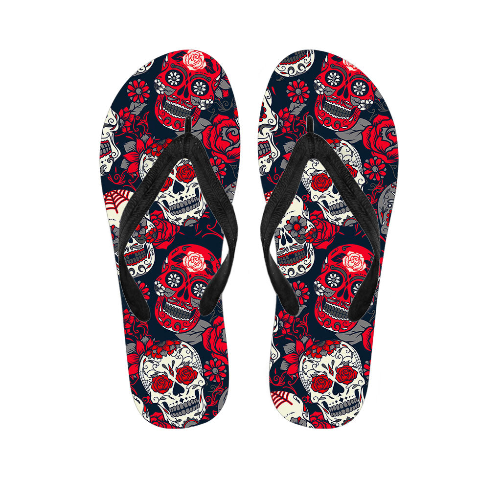 White Red Sugar Skull Pattern Print Flip Flops