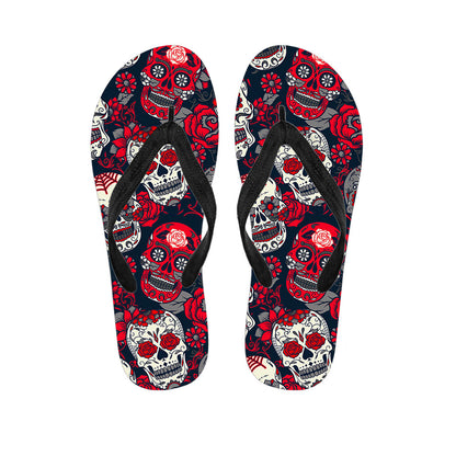 White Red Sugar Skull Pattern Print Flip Flops