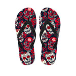 White Red Sugar Skull Pattern Print Flip Flops
