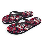 White Red Sugar Skull Pattern Print Flip Flops