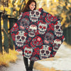 White Red Sugar Skull Pattern Print Foldable Umbrella