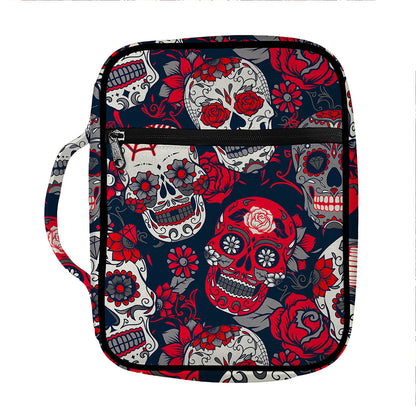 White Red Sugar Skull Pattern Print Front Pocket Bible Bag