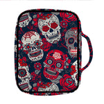 White Red Sugar Skull Pattern Print Front Pocket Bible Bag