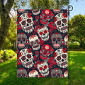White Red Sugar Skull Pattern Print Garden Flag