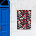 White Red Sugar Skull Pattern Print Garden Flag