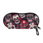 White Red Sugar Skull Pattern Print Glasses Case