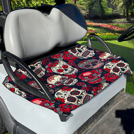 White Red Sugar Skull Pattern Print Golf Cart Seat Cover