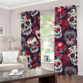 White Red Sugar Skull Pattern Print Grommet Curtains