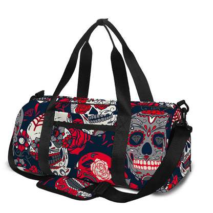 White Red Sugar Skull Pattern Print Gym Bag