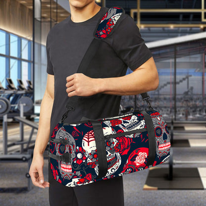 White Red Sugar Skull Pattern Print Gym Bag