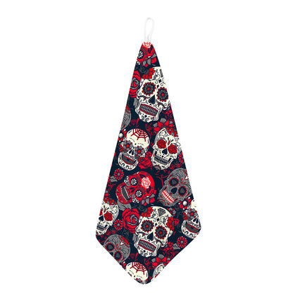 White Red Sugar Skull Pattern Print Hand Towel