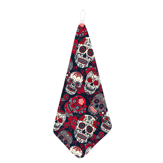 White Red Sugar Skull Pattern Print Hand Towel